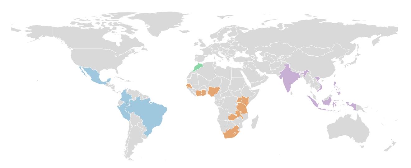 World map with regions include Latin America, Middle East, North Africa, sub-Saharan Africa, and Indo-Pacific